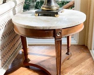 Vintage Round Side Table with Stone Top (there are 2 of these)