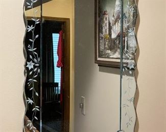 Vintage Etched Glass Wall Mirror