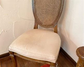 Set of 4 Dining Side Chairs with Caned Back & Upholstered Seats