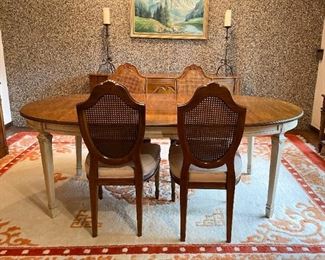 Dining Table, 4 Dining Side Chairs, Large Chinese Area Rug