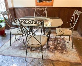 Metal Glass Top Dining Table with Glass Top & 4 Matching Chairs