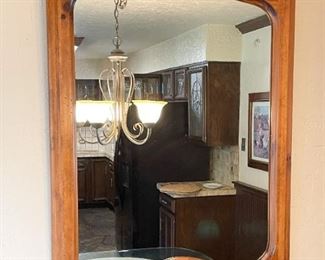 Vintage Wood Framed Wall Mirror with Carved Leaves Detail