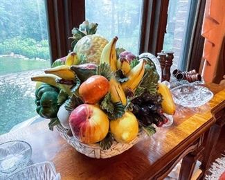 Large Porcelain Fruit Bowl Figure