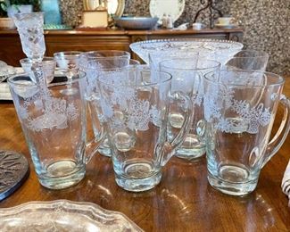 Sweet Etched Glass Handled Mugs (Flower Baskets)