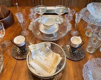 Silverplate, Glassware, Serving Pieces, Table Linens