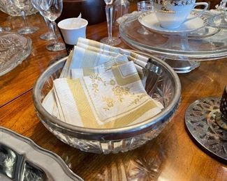 Crystal Serving Bowl, Vintage Napkins