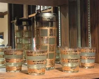 Vintage Lowball Bar Glasses & Cocktail Shaker Set