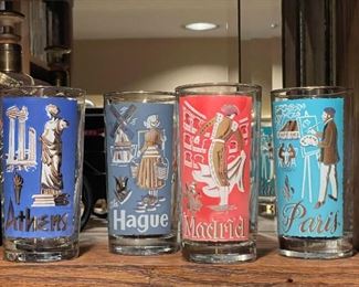 Vintage World City Glasses - Athens, Hague, Madrid & Paris (Libbey Glass Co. 1960's )
