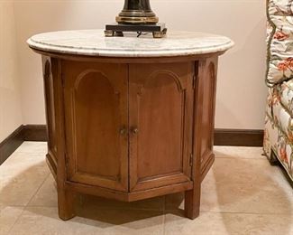 Vintage Cabinet End Table with Stone Top