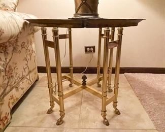 Fabulous Brass Side Table with Hooved Feet & Glass Top