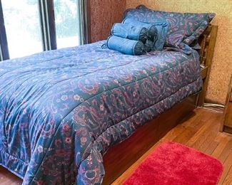 Vintage Wooden Twin Bed, Bed Linens