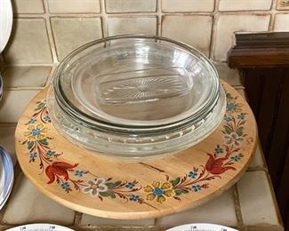 Norwegian Hand-Painted Lazy Susan, Pie Baking Dishes