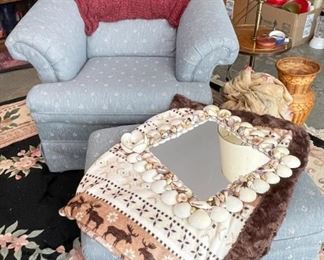 Light Denim Blue Armchair with Matching Ottoman