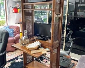 Vintage Shelf with Caned Sides and Drop Down Table Leaf