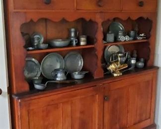 Lovely Antique Hutch with assortment of Pewter