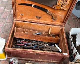 Antique tool box and antique tools