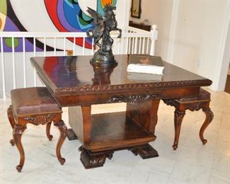 Stunning Expandable Mahogany Table with Fantastic Carved Detail. Closed, 51"X 30.5" x 43"