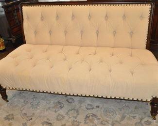 One of the Two Ivory Velvet Tufted Mahogany Chesterfield Loveseats/Sofas with Nail Head by Ralph Lauren, 5'w x 35"h x 32"d 