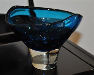 Cobalt Blue Art Glass Studio Pedestal Dish
