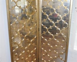 Gold/Silver Tone Mirrored Two Panel Screen, each Panel 28" x 76"