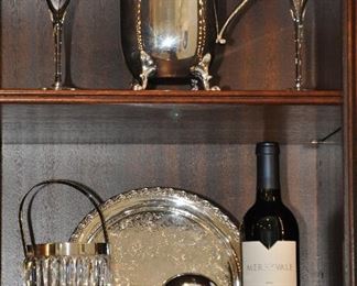 Amazing Collection of Silver-plate Serving Pieces, Baccarat Flutes, Crystal Ice Bucket and Antique Inkwells! 