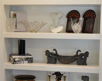 MCM Rosental Porcelain shown with a pair of Lacquer Art Decor Mirrors, Antique Brass Candlesticks, Brass Signed K. McGowen Planter, a MCM Sculpture and more!