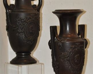 Grecian Double Handled Ceramic Vases, Each is 12"h
