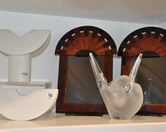 Vintage Rosenthal Porcelain, Pair of Lacquer Art Deco Mirrors and a Beautiful Lalique Sylvie Doves Vase with Frog Flower Insert!