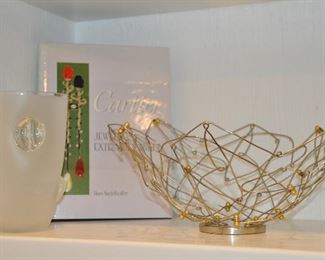 Fused Glass Vase and  Free Form Wire Bowl/Basket