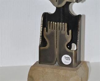 Brutalist Brass Metal Sculpture Signed, "Shy Woman II"