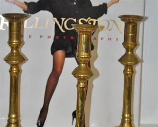 Antique Brass Candlesticks Shown with a Great Coffee Table Book!
