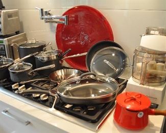 Cookware by Emeril, Fusion Pan with Lid, Red Enamel 2-pc. Dansk and a Cuisinart Food Prep Center