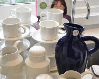 England "Midwinter", 2 Sets of 6 Cups and Saucers, Each with a Creamer and Covered Sugar