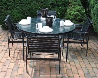 Patio Set including Metal/Glass Top Table, 49"diamter x 26"h with 4 Chairs