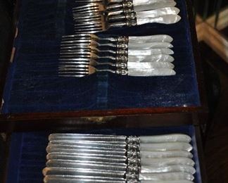 One of the Antique English Mother-of-Pearl Knife/Fork Sets