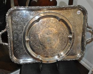 Just a Sample of the Wonderful English and American Silver-plate Serving Trays Available!
