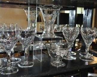 Additional Crystal Goblets, as Displayed on the Dining Table as well as Vintage Sterling Overlay Pieces