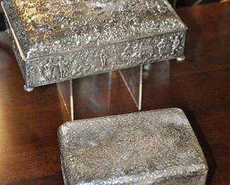 Beautiful Antique Repousse Lidded Boxes with Wood Lining