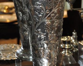 Outstanding 16" Carved Silver-Plate Vase