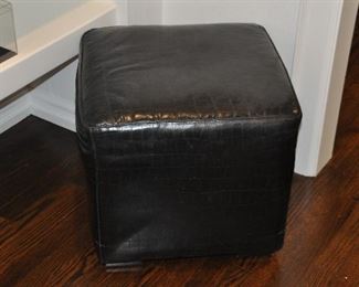 Hancock & Moore Black Faux Alligator Leather Ottoman on Feet 20" x 20" x 18"