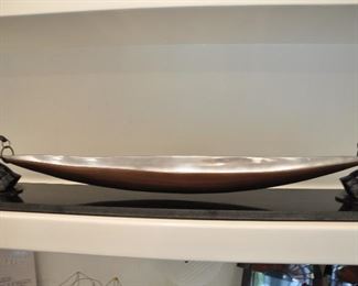 Centerpiece Vessel, Suspended on Silvered Metal Elephant Holders, on Marble Base, 36" x 7"