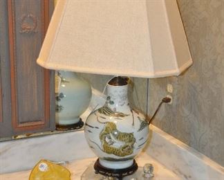 Oriental Porcelain Vase with Tiger Motif, Electrified, China c.1830