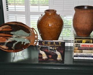 Signed Ceramic Tray and Antique Primitive Pottery