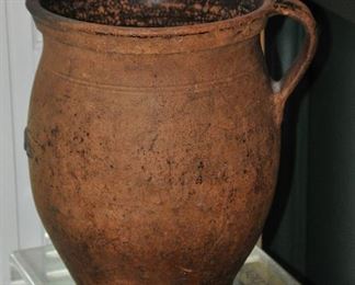 Antique Primitive Clay Potter with Handle, 12"h