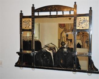 Antique Hand-Painted Panel Mirror, 48" x 37"