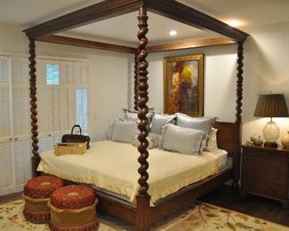 King-Size Canopy Bed by Baker, King-Size Mattress and Box Spring.  Shown with Ralph Lauren Bed Linens