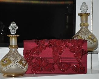 One of the 2 Nina Gill, Paris Evening Bags and 2 Hand-Decorated Charleton Decanters