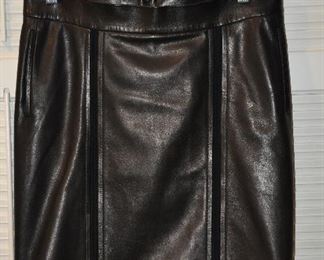 YSL, rive gauche, Black Leather Skirt
