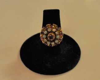 #J30  Lovely Harem or princess style  14 kt ring  with opals and Rubys.  $375.00