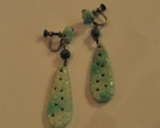 #J51 Carved jade earrings, screw back, could be converted! $85.00 (findings not gold)